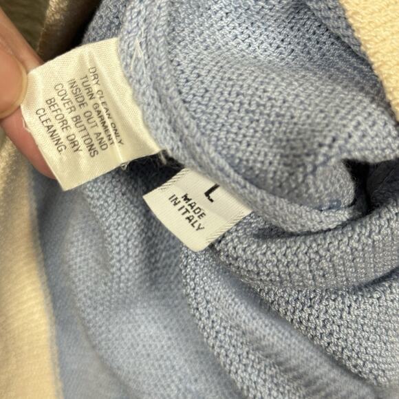 VTG St. John by Marie Gray Butterfly Cardigan Jacket Size Large Blue Cream Italy - Picture 8 of 8